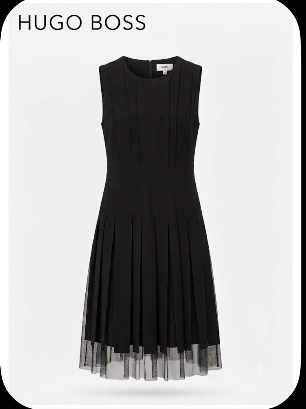 BOSS Hugo Boss Black Sleeveless Pleated Midi Dress with inset illusion Size 14